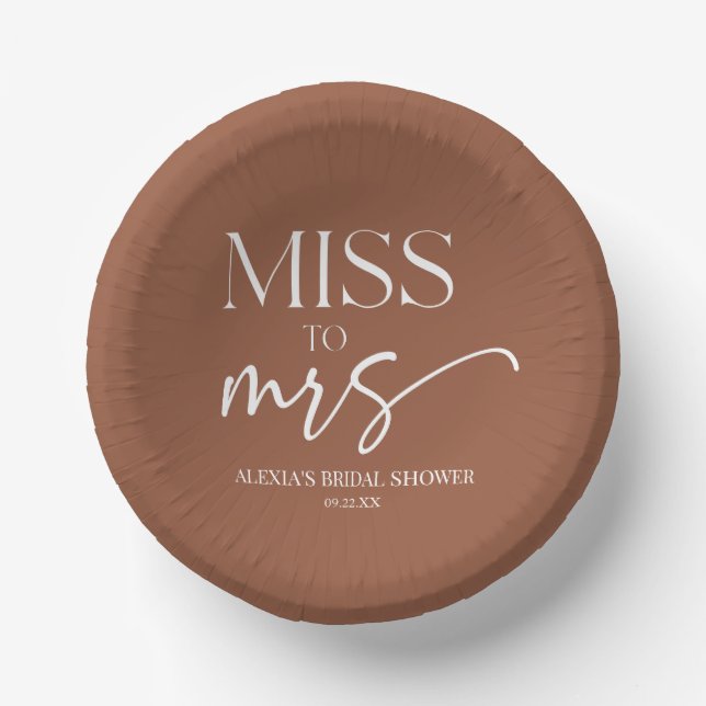 Cuencos De Papel Miss To Mrs Brown Boho Bohemian Bridal Shower (Anverso)