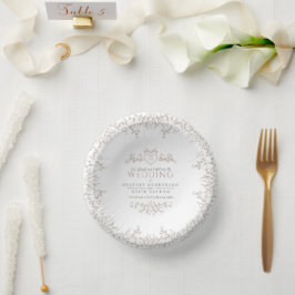 Cuencos De Papel Monograma cardíaco de línea foliar tan boda