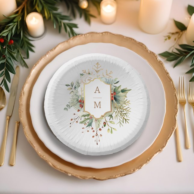 Cuencos De Papel Monograma floral de Navidades simplemente elegante (Subido por el creador)