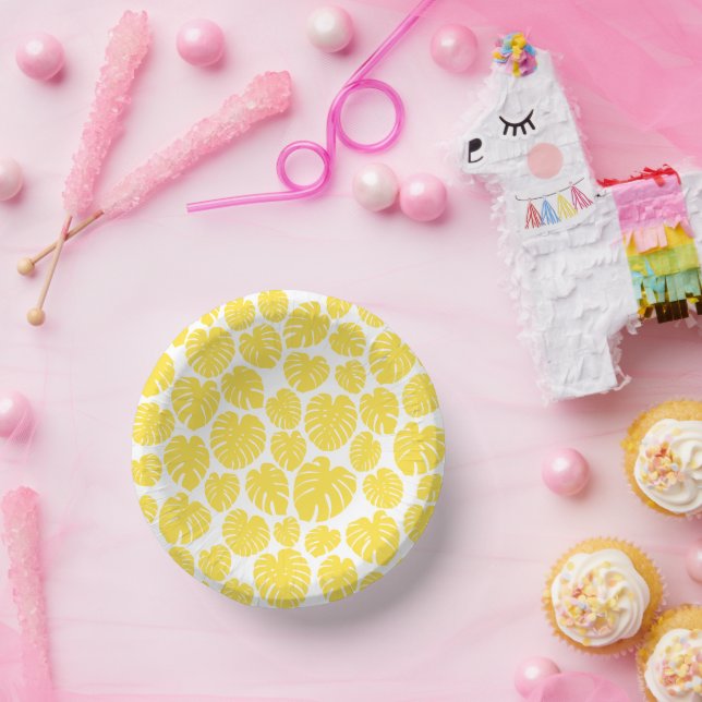 Cuencos De Papel Monstera - Amarillo limón y blanco (Fiesta)