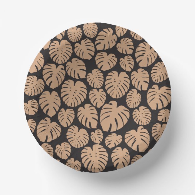 Cuencos De Papel Monstera en Tan y Negro (Anverso)
