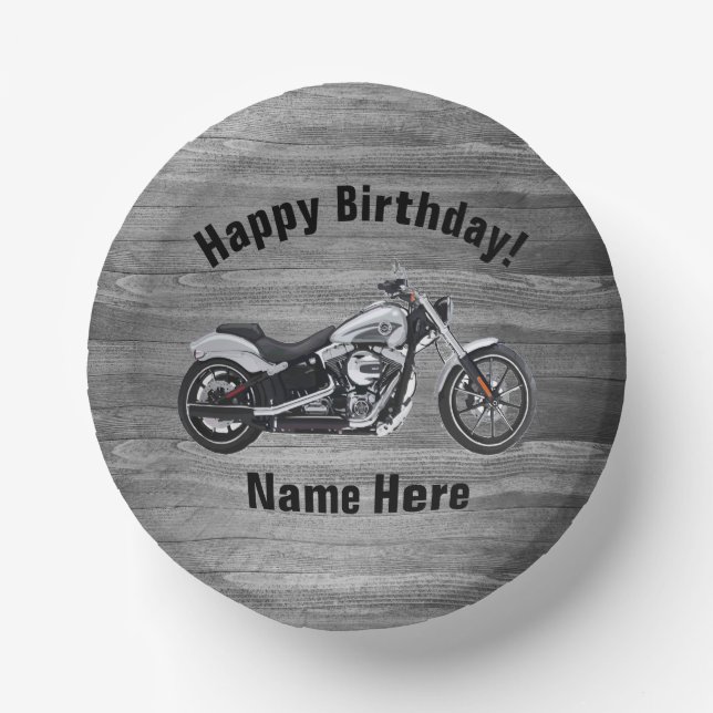 Cuencos De Papel Motorcycle Happy Birday Custom Name Guay  (Anverso)