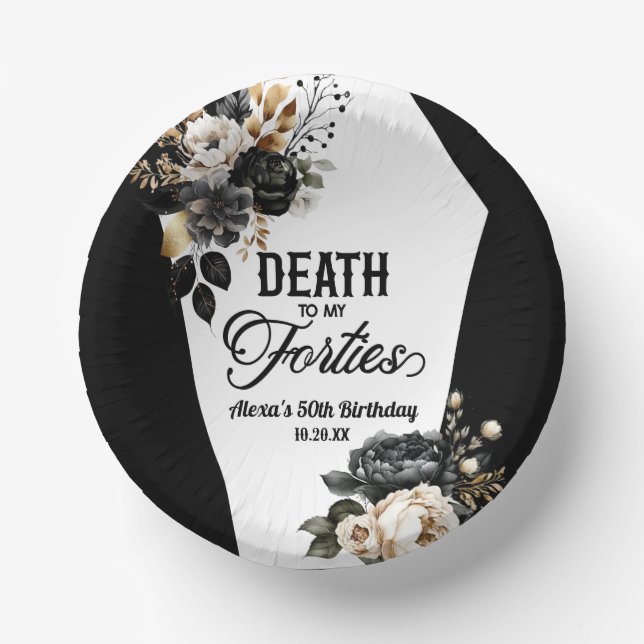 Cuencos De Papel Muerte a mi fiesta de cumpleaños número 50 floreci (Anverso)
