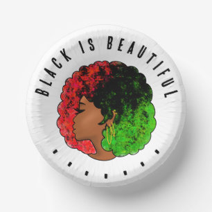 Cuencos De Papel Mujer niña negra panafricana orgullo afro verde ro