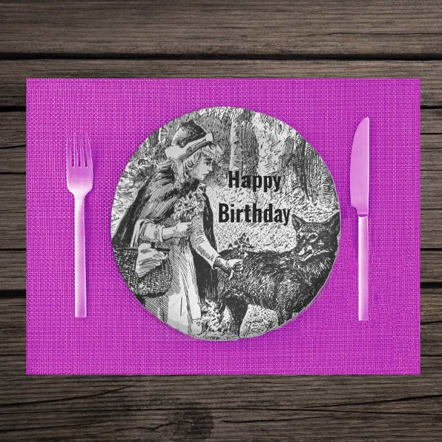 Cuencos De Papel Nacimiento de hadas de hadas en el bosque de Lobo  (Red riding hood with wolf on Birthday black and white paper party bowls.)