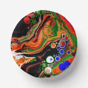 Cuencos De Papel Naranja, azul, verde, negro, arte de fluido digita