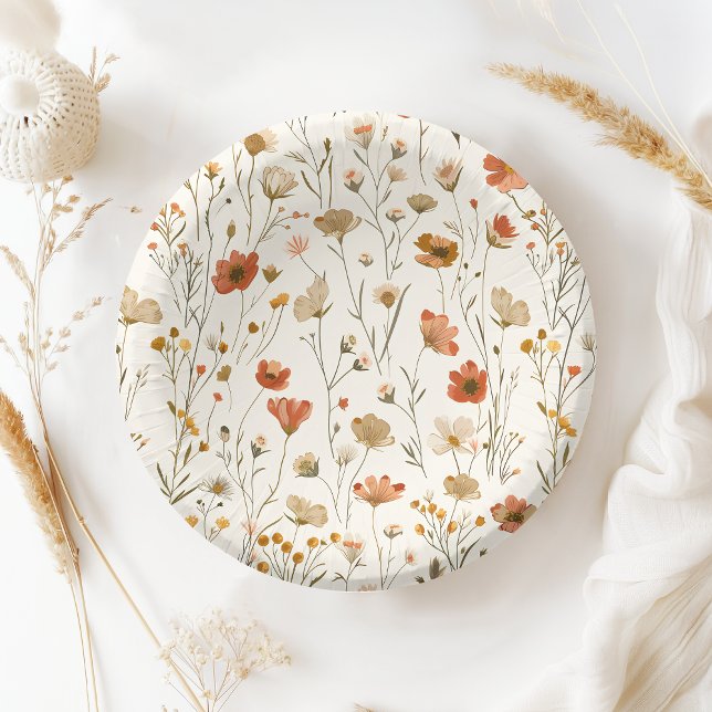 Cuencos De Papel Naranja Boho Wildflower Baby en Bloom Baby Shower (Elegant baby in bloom baby shower wildflower pattern  paper bowl for moms-to-be who love flowers!)