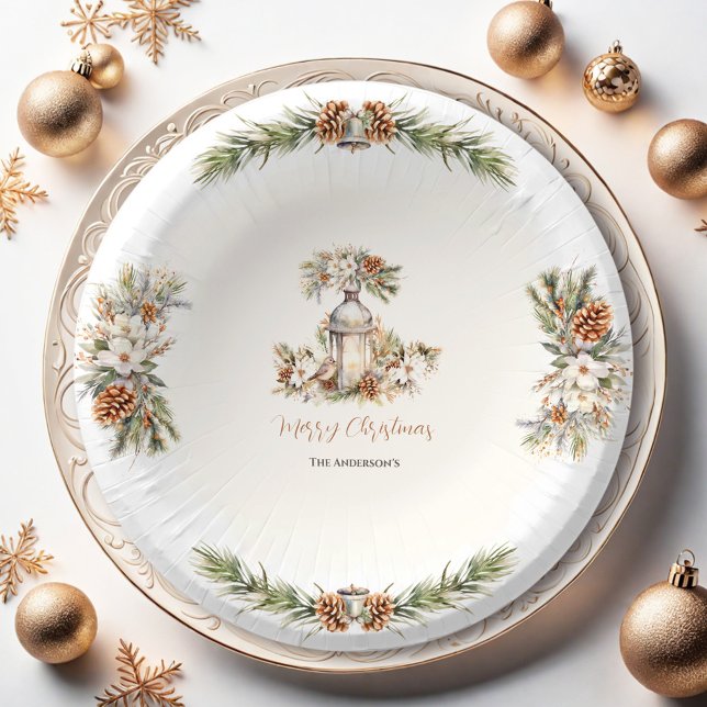 Cuencos De Papel Navidades Cena Fiesta Pine White & Cream Elegant (Christmas Dinner Pine White and Cream Elegant Paper Bowls)