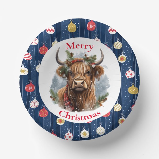 Cuencos De Papel Navidades de Blue Baulables Highlander Cow (Anverso)