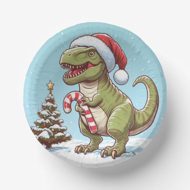 Cuencos De Papel Navidades dulces de caña de caramelo dinosaurio (Anverso)