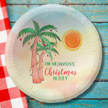 Cuencos De Papel Navidades personalizados en julio en el tazón de p<br><div class="desc">¡Celebremos a los Navidades en julio con una barbacoa o fiesta! Invite a la familia y amigos a la celebración temática de sus Navidades y decorarla con estas tazones de papel de estilo isleño con palmeras dibujadas a mano decoradas con luces en un fondo acuático. Personalizable fácilmente con tu nombre....</div>