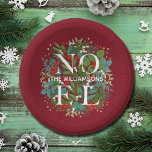 Cuencos De Papel NAVIDADES rojos personalizados de NOEL Greenery<br><div class="desc">La palabra NOEL y tu nombre entre las hojas de invierno y las bayas rojas,  blancas y doradas en un fondo rojo de arándano profundo (o cualquier color),  estos tazones de papel son elegantes para cualquier ocasión de Navidad de vacaciones. COINCIDIENDO con los artículos de nuestra tienda.</div>