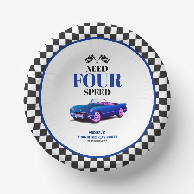 Cuencos De Papel Necesita cuatro velocidades de auto deportivo Azul (Anverso)