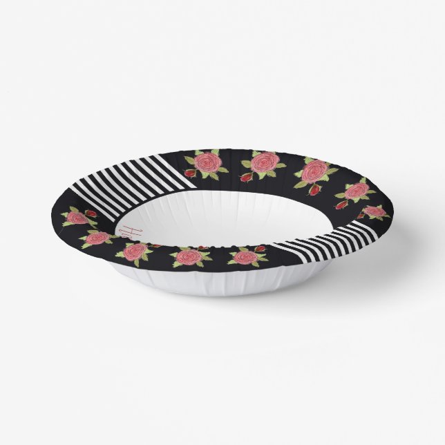 Cuencos De Papel Negro Y Blanco Con Floral (Angular)