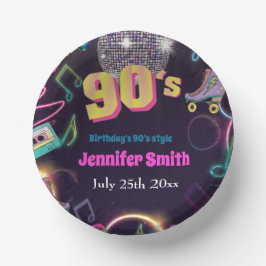 Cuencos De Papel Neon Disco Vibes Retro de estilo 90