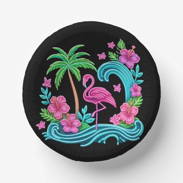 Cuencos De Papel Neon Flamingo Tropical (Anverso)