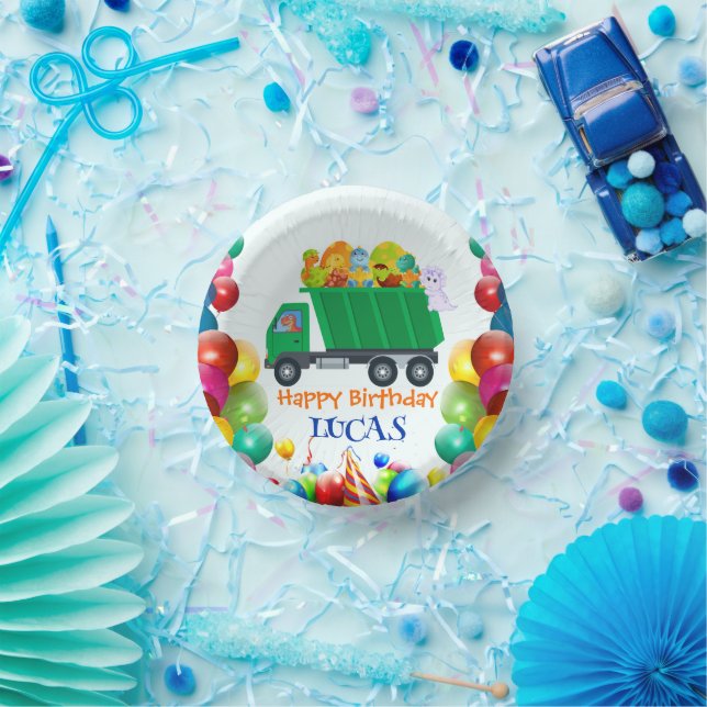 Cuencos De Papel Niño de cumpleaños de camión de basura de Dinosaur (Fiesta)