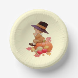 Cuencos De Papel Niño de peregrino vintage rezando en calabaza