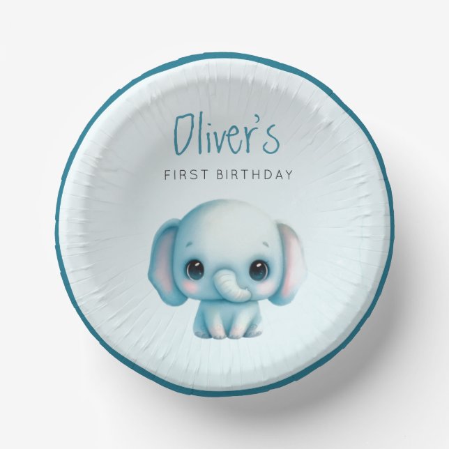 Cuencos De Papel Niño elefante primer cumpleaños (Anverso)