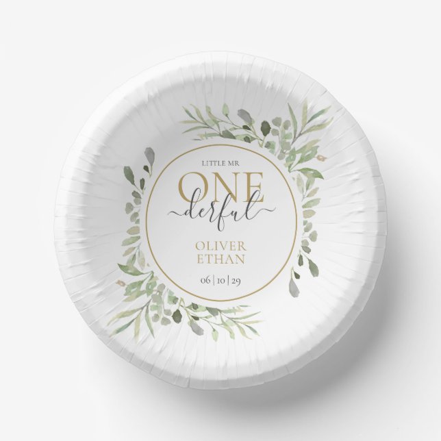 Cuencos De Papel Niño Primer cumpleaños pequeño Sr. ONEmaravilloso (Anverso)