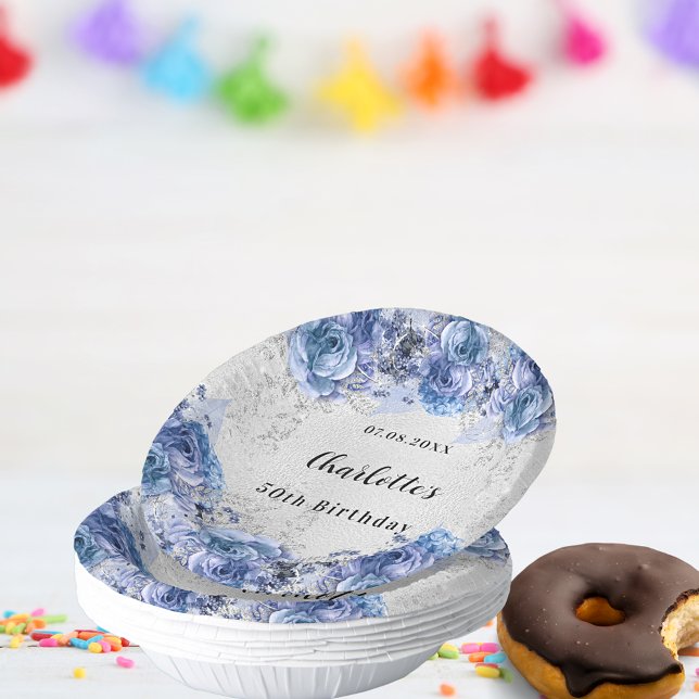 Cuencos De Papel Nombre de florines azules de plata de cumpleaños (Subido por el creador)
