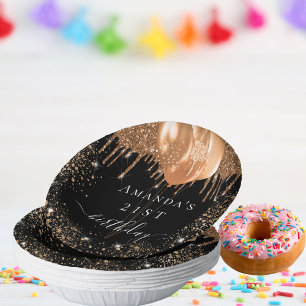 Cuencos De Papel Nombre de globos purpurinas de oro negro de la fie