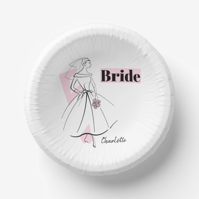 Cuencos De Papel Nombre de la novia rosa de moda (Anverso)