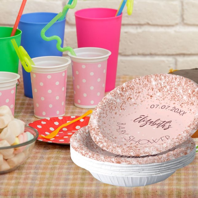 Cuencos De Papel Nombre del chica del rosa de oro de Baby Shower (Subido por el creador)