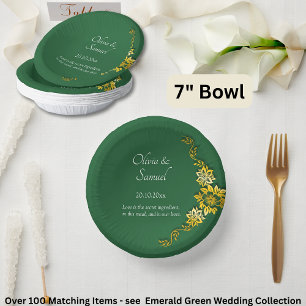 Cuencos De Papel Nombres Fecha Mensaje Esmeralda Verde y Dorado 7"