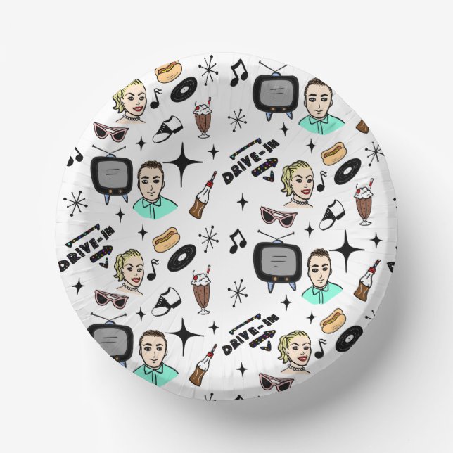 Cuencos De Papel Nostálgico cumpleaños de los Retro Graphics de los (Anverso)