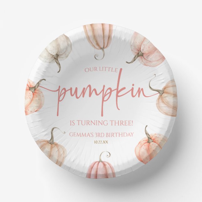 Cuencos De Papel Nuestra pequeña calabaza Pink White Fall Fiesta de (Anverso)