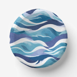 Cuencos De Papel Olas del Océano Azul | Acuarela Simplista Moderna