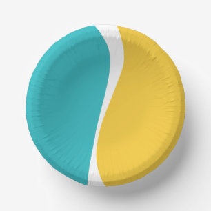 Cuencos De Papel Ondas simples 2 en turquesa, amarilla y blanca