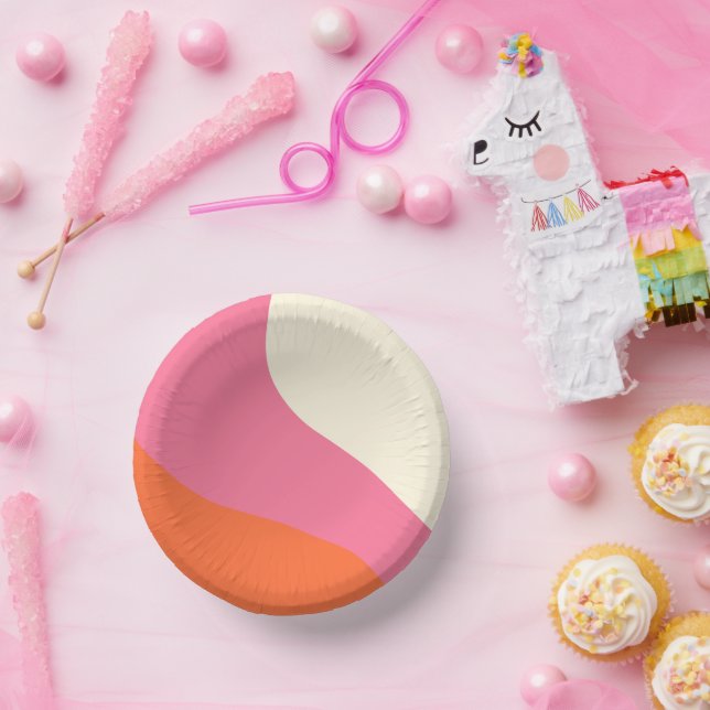 Cuencos De Papel Ondas simples - rosa, Naranja y crema (Fiesta)