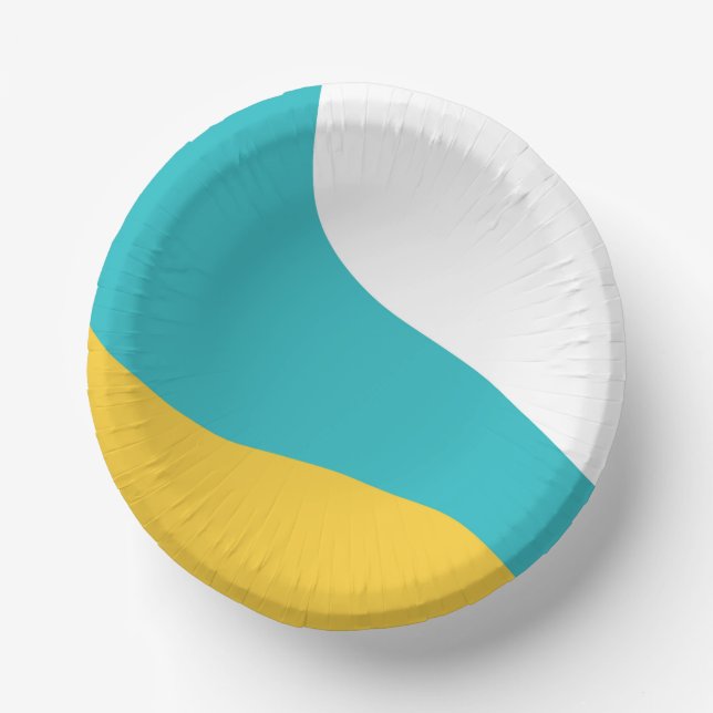 Cuencos De Papel Ondas simples - Turquesa y Amarillo (Anverso)