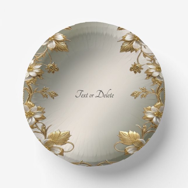 Cuencos De Papel Ornato de oro blanco floral (Anverso)