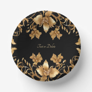 Cuencos De Papel Oro Negro Floral Ornata