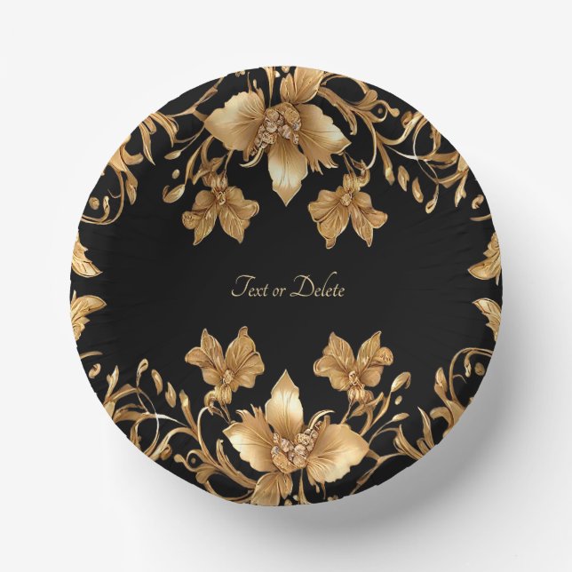 Cuencos De Papel Oro Negro Floral Ornata (Anverso)