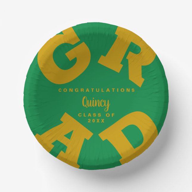 Cuencos De Papel Oro personalizado y graduación verde (Anverso)