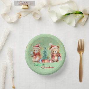Cuencos De Papel Oso de peluche verde rojo Santa Merry Fiesta navid