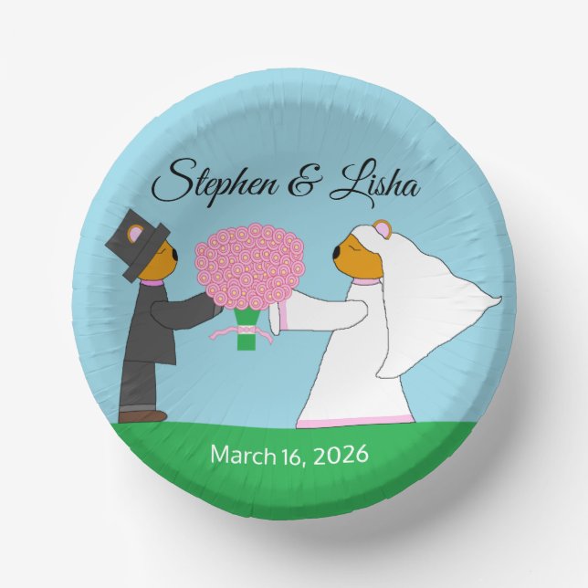 Cuencos De Papel Osos De Teddy Recibiendo La Recepción De La Boda C (Anverso)