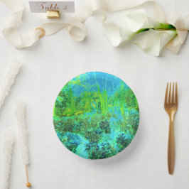Cuencos De Papel Paisaje Trippy Lime Green y Blue Garden
