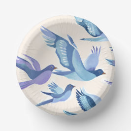 Cuencos De Papel Pájaros Azules Volando | Acuarela Moderna