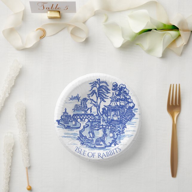 Cuencos De Papel Papel de alfarería azul Willow Rabbit Classic (Boda)