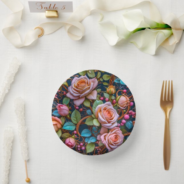 Cuencos De Papel Paper Bowls- Pink Vintage Roses (Boda)