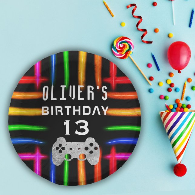 Cuencos De Papel Partido de cumpleaños de Neon Gaming para controla (Subido por el creador)