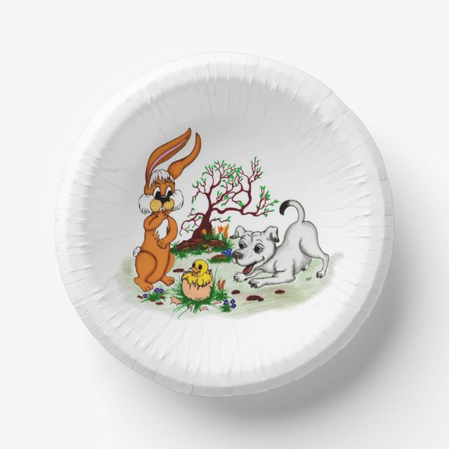 Cuencos De Papel Pascua: Conejo de cachorros y polluelo (Anverso)