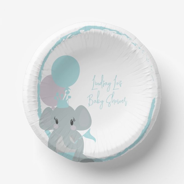Cuencos De Papel Pastel Elefante Bebé Niña Script Baby Shower   (Anverso)