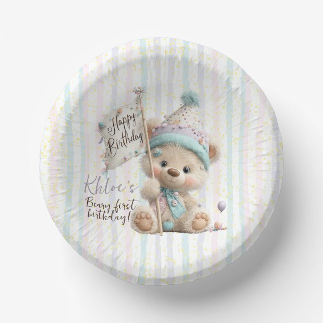 Cuencos De Papel Pastel Teddy Bear Birthday  (Anverso)
