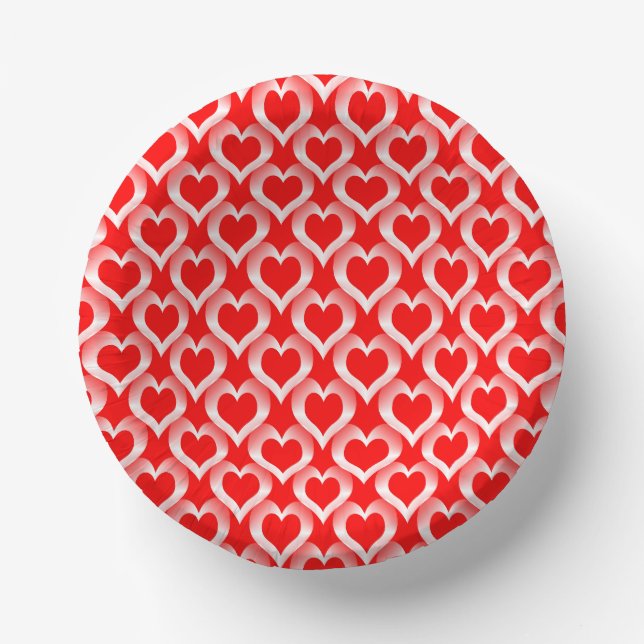 Cuencos De Papel Patrón de Corazones Rojos Blancos (Anverso)